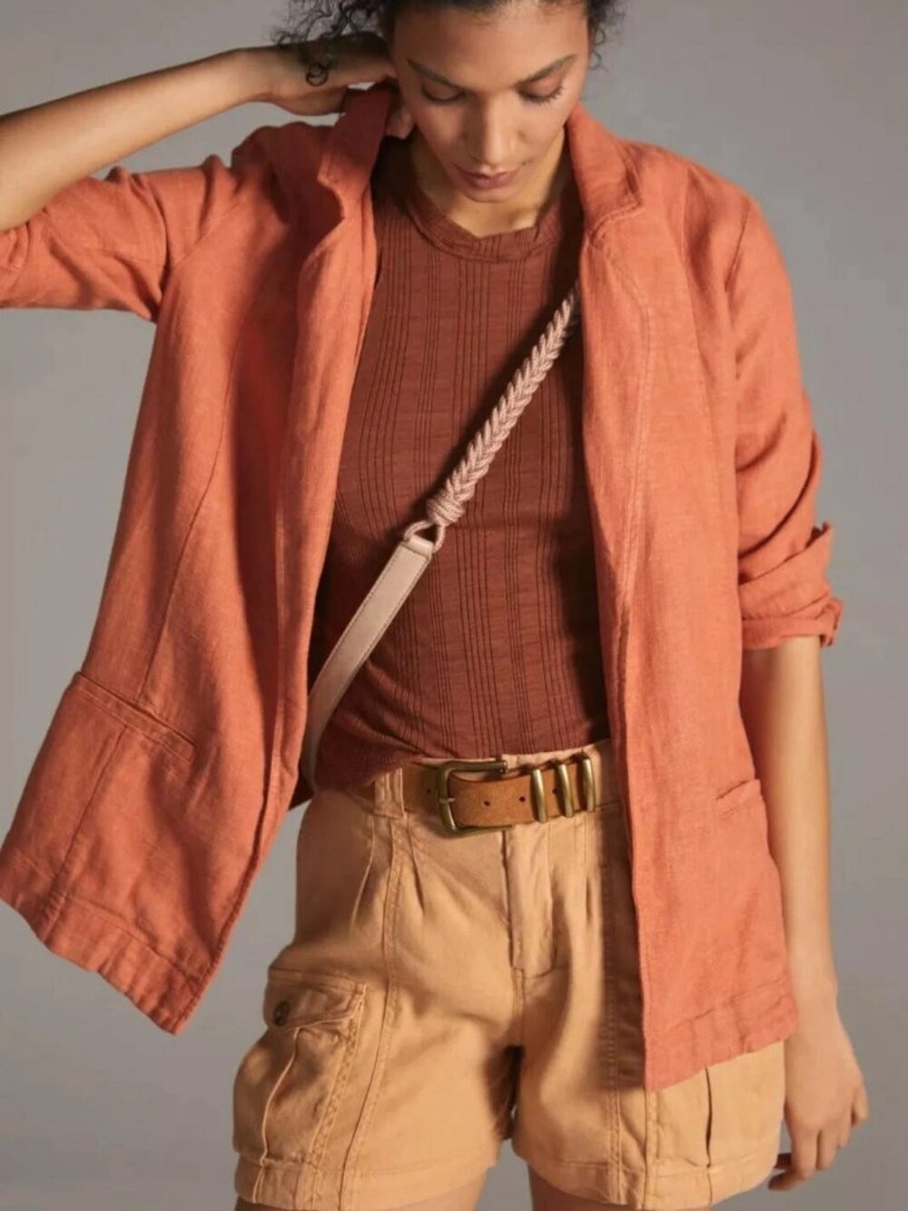 Anthropologie Women's Vintage Washed Linen Blazer in Terracotta Size 8